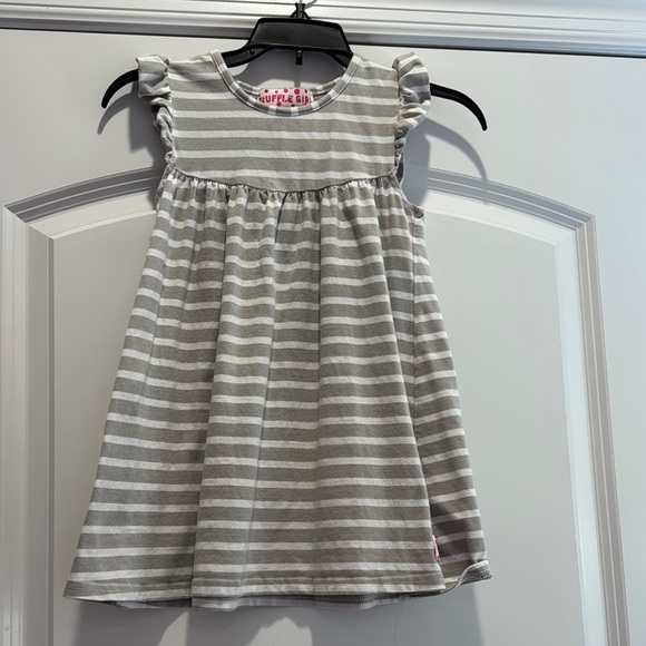 Gray and White Flutter Sleeve Casual Sundress - Picture 1 of 1